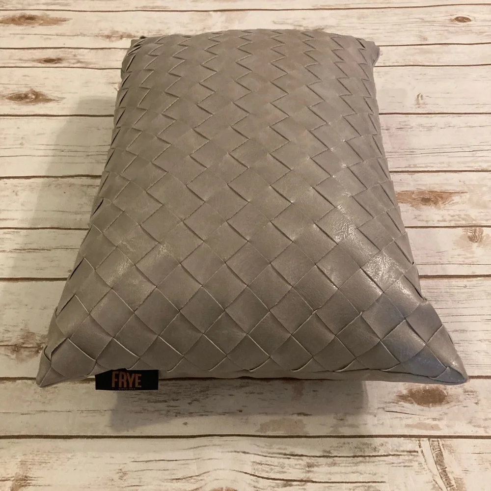 Frye Faux Leather Pillow Gray Woven 14 x 20 Decorative Lumbar Throw Pillow